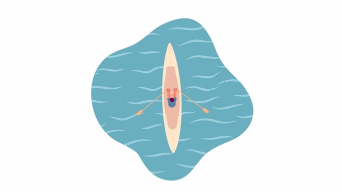 海上皮划艇划船与桨2D字符动画