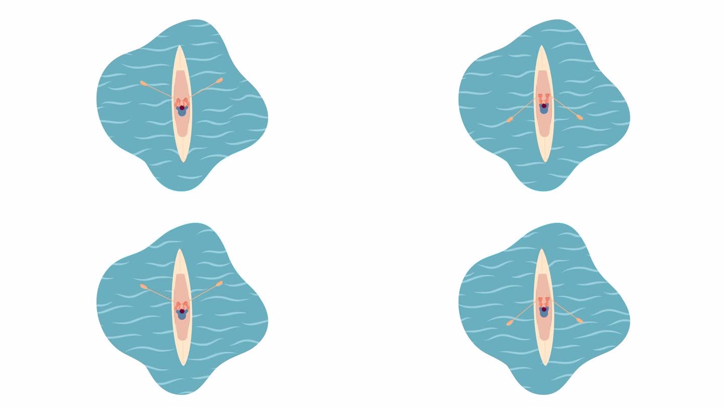 海上皮划艇划船与桨2D字符动画