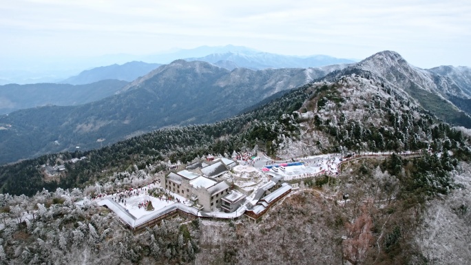 湖南南岳衡山南天门雾凇雪景航拍