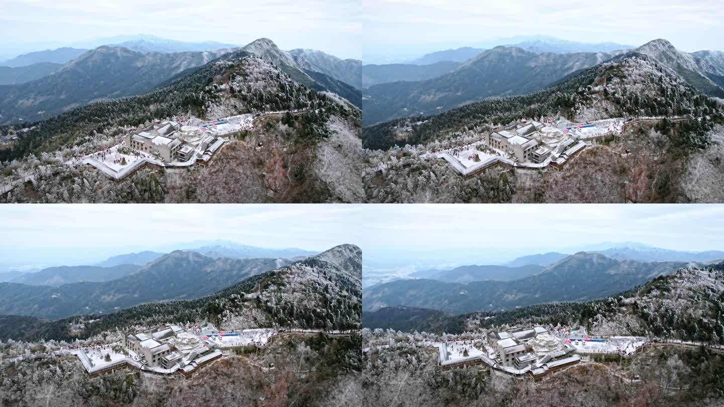 湖南南岳衡山南天门雾凇雪景航拍