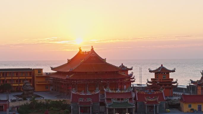 石狮洛迦寺光影洛迦寺细节日出海上寺庙