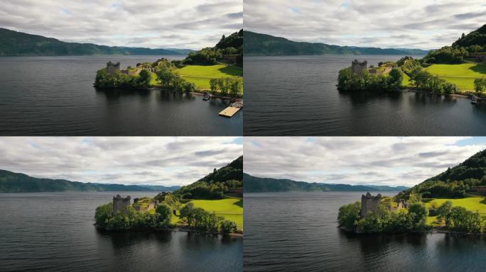 湖边哨兵:厄克特城堡的传奇城墙，从苏格兰高地的尼斯湖鸟瞰