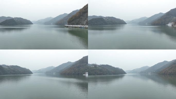 安康山水城市阴雨瀛湖