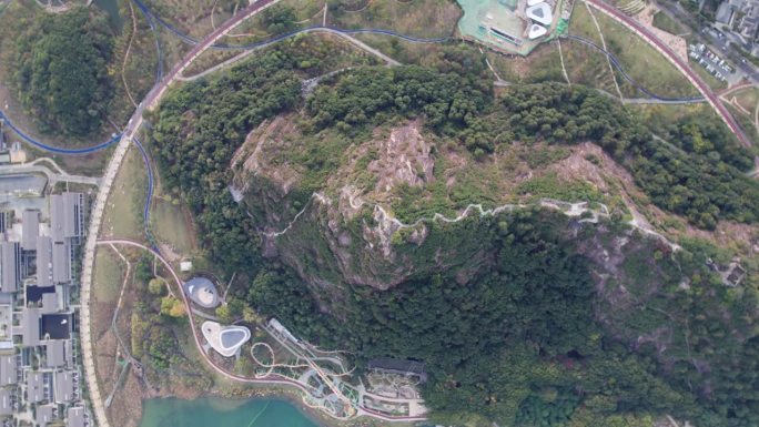 苏州狮子山(狮子山，狮子山)，徒步旅行的好地方，360度鸟瞰，4k实时镜头，无人机视图。