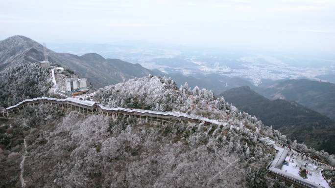 湖南南岳衡山南天门雾凇雪景航拍