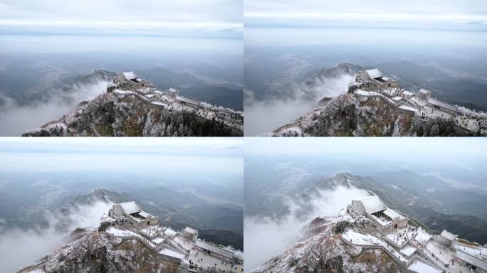 湖南南岳衡山松树凇雪景祝融峰