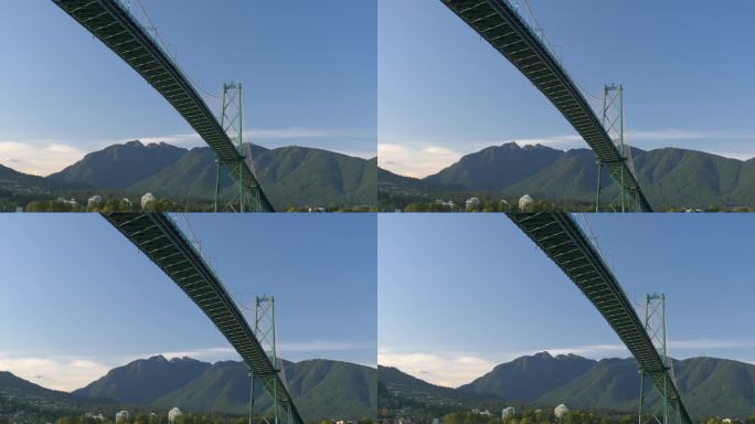 穿过加拿大温哥华著名的狮门大桥。低角度拍摄