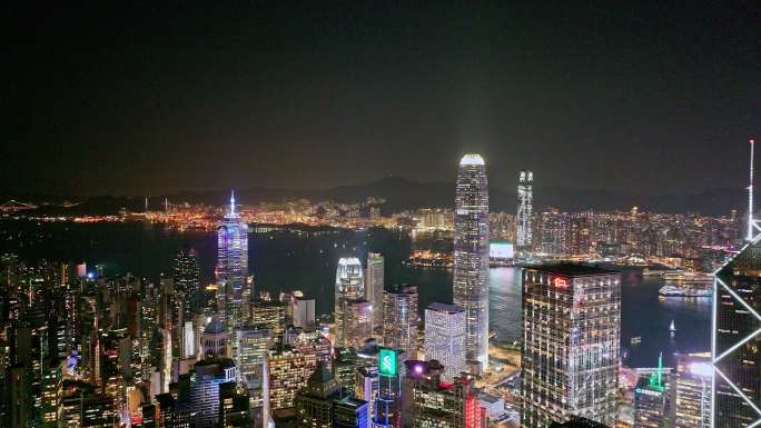 中国香港维多利亚港城市夜景航拍