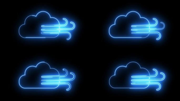 动画云和风图标与发光的霓虹灯效果
