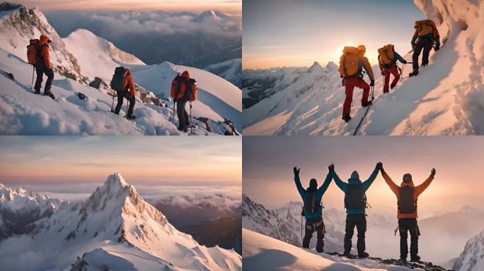 登顶雪山攀登雪山励志展望未来