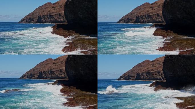 大加那利岛，北海岸，撒丁角附近地区，强大的泡沫海浪沿着海岸破碎