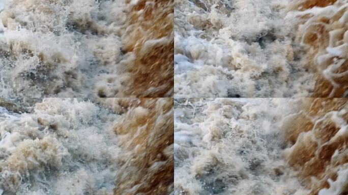 瀑布的慢动作，瀑布的脚下，水流破碎成数十亿个水花