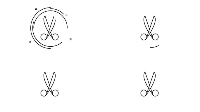 剪刀动画轮廓图标与alpha通道。剪刀旋转外观4k视频动画网页，移动和UI设计