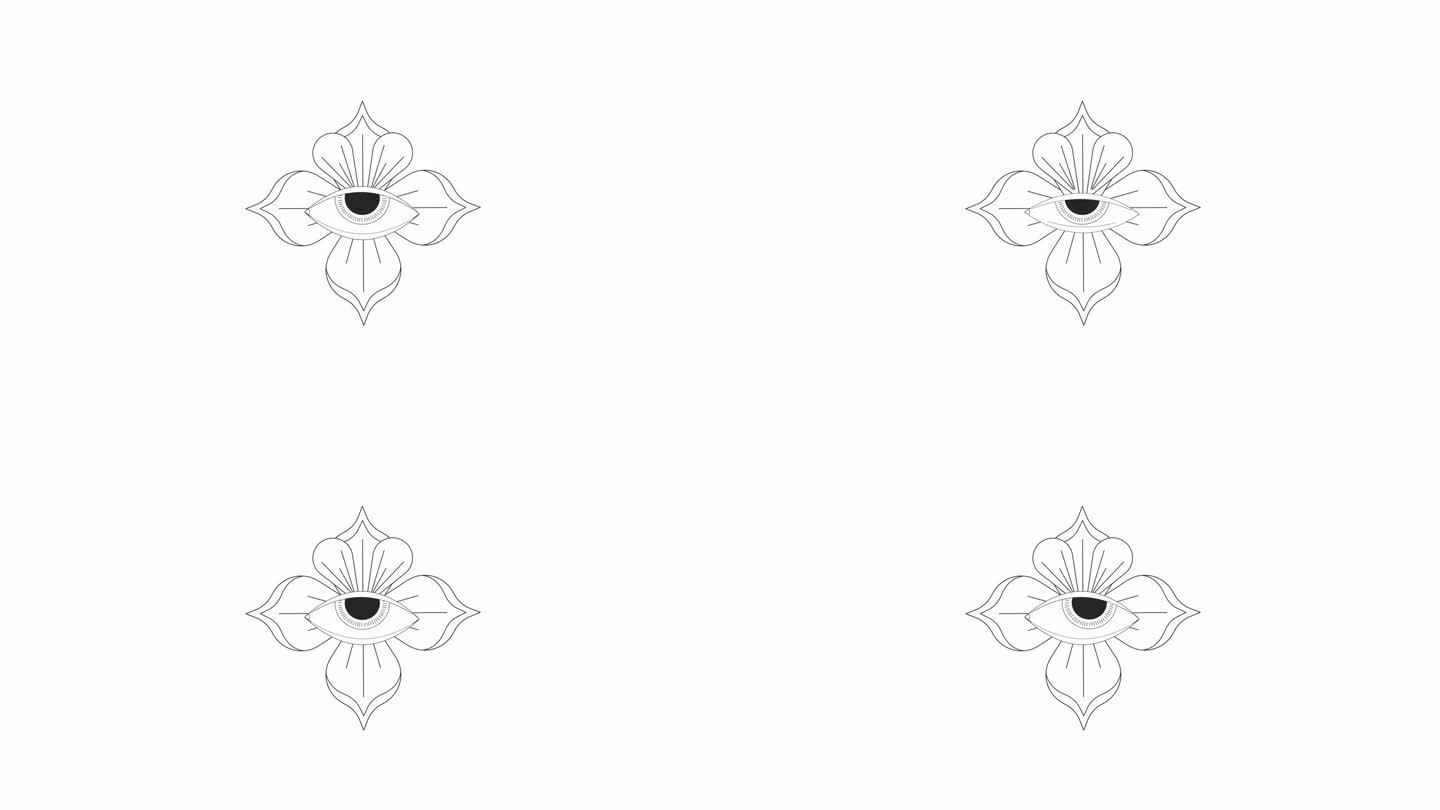 四瓣花与人眼bw轮廓2D对象动画