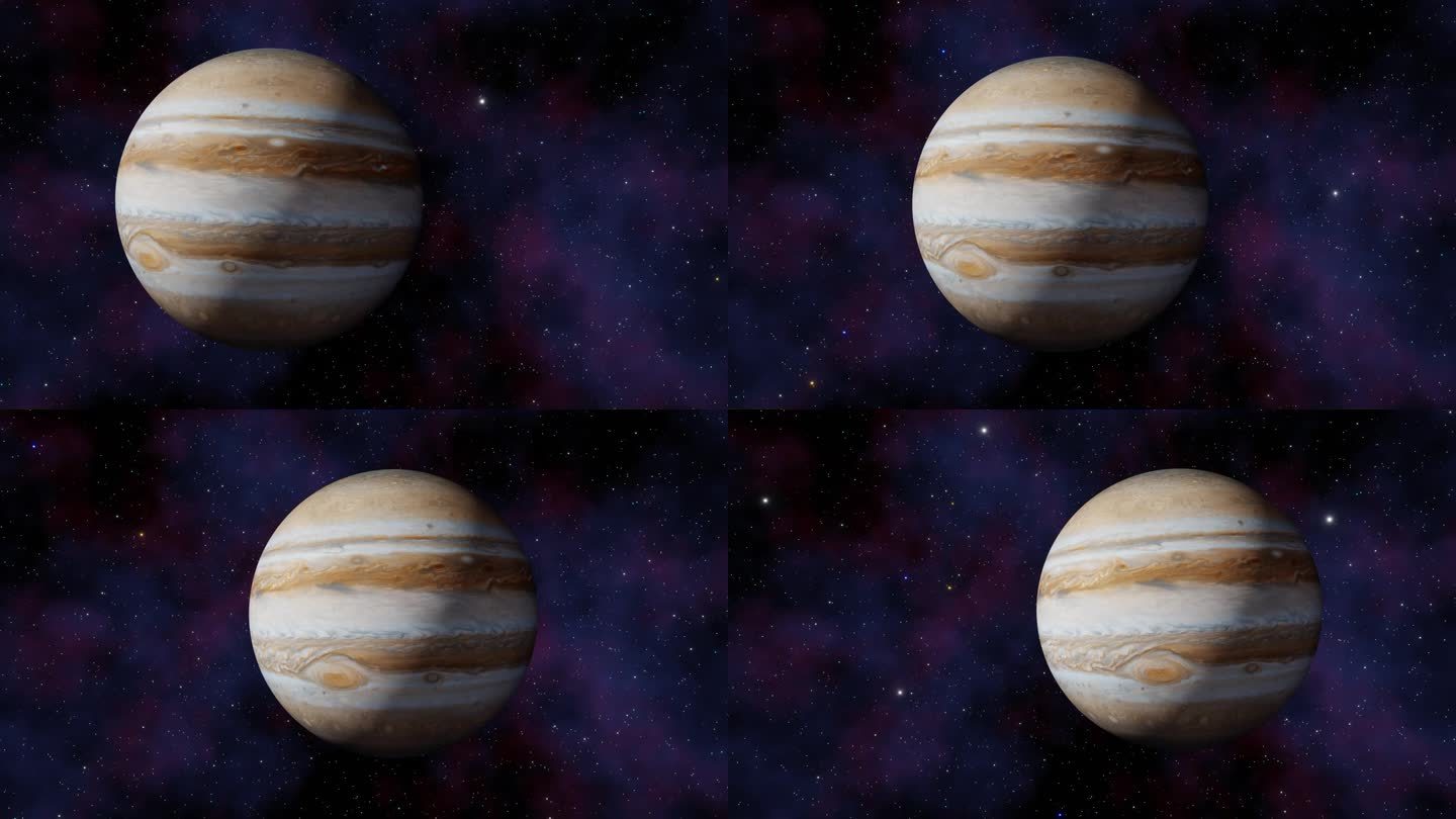 从外太空看木星和银河系中闪烁的星星3d渲染。太阳系行星的概念，科幻，太空探索和发现可居住的类地行星