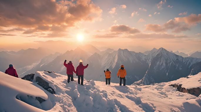 登顶雪山攀登雪山励志展望未来