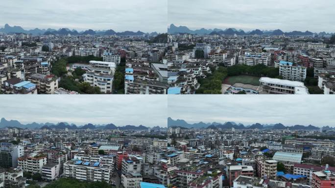 航拍广西省桂林市城市天际线