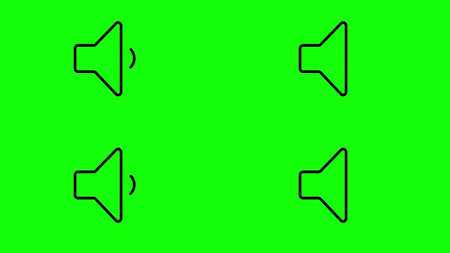 平面轮廓的扩音器图标或符号动画。警报或公告图标的循环动画。喇叭图标。绿色背景下的扬声器运动设计