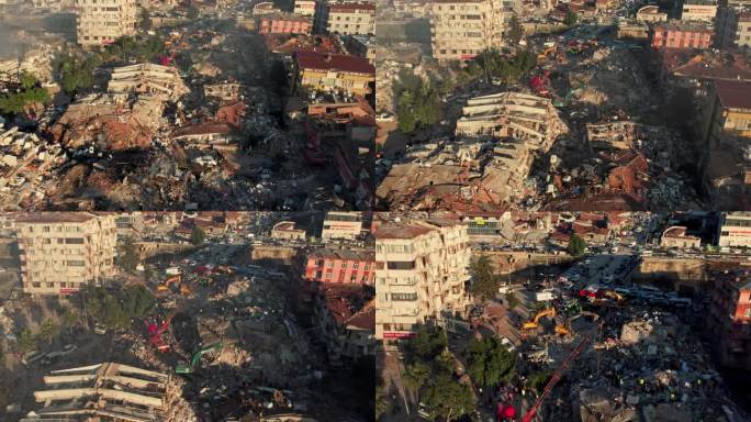 地震对城市的破坏，地震后倒塌的建筑物