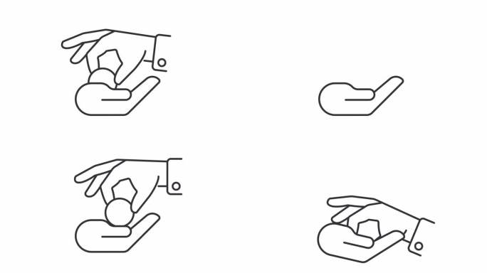 2D黑色简单细线动画施舍图标，高清视频透明背景，无缝循环4K视频表示手势
