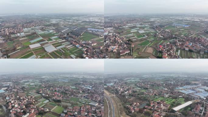 武汉化学工业区焦沙路平原乡村田野平房航拍