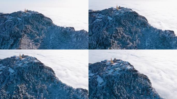 俯拍四川峨眉山金顶冬季雪景云海美丽景观