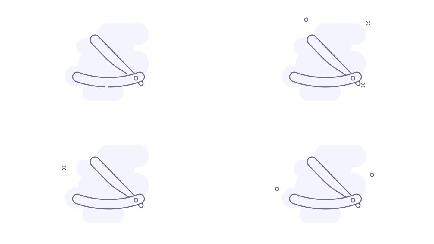 直刀动画轮廓图标上的白色。直剃刀线图标4k视频运动设计的网页，移动和UI设计。