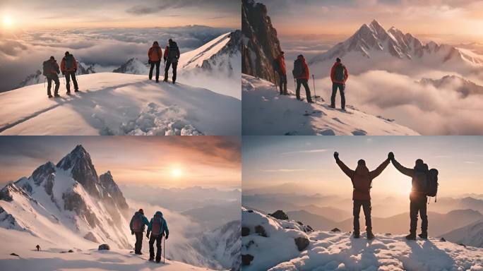 登顶雪山攀登雪山励志展望未来