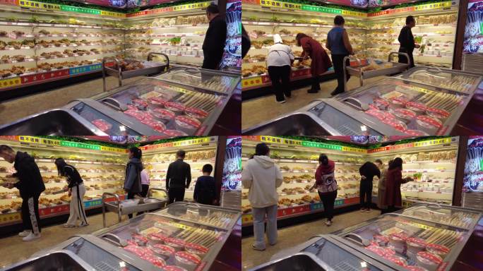 顾客在串串火锅店选取食材延时摄影