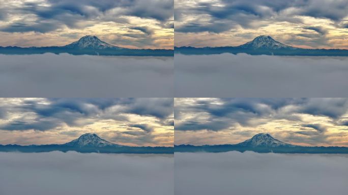 美国华盛顿的雷尼尔雪峰云海。-空中静态射击