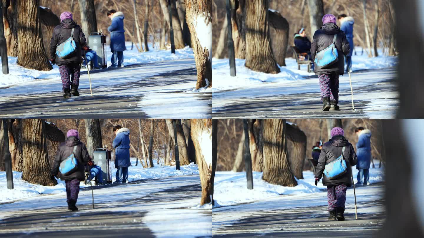 冬季老人散步背景