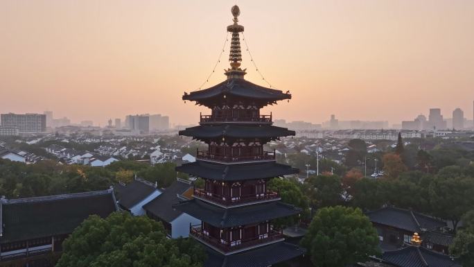 无人机航拍苏州寒山寺 地标建筑