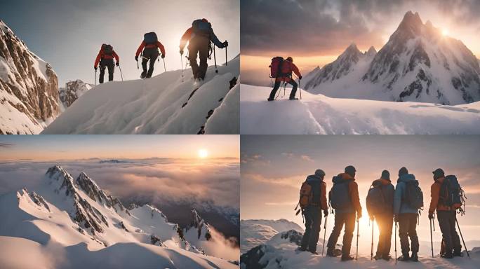 登顶雪山攀登雪山励志展望未来