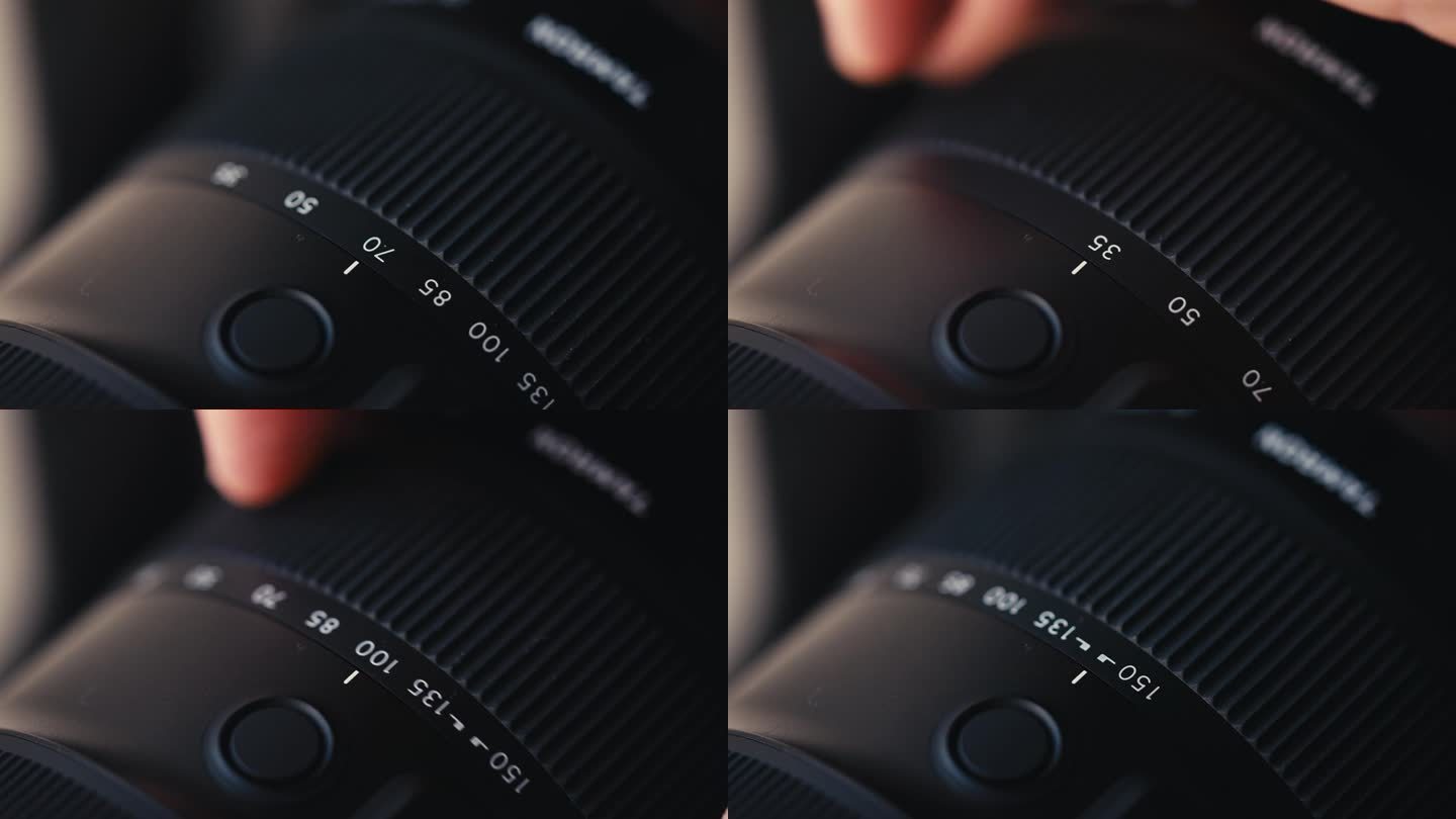 当摄影师放大和缩小镜头时，相机变焦镜头上的焦距数字的微距特写