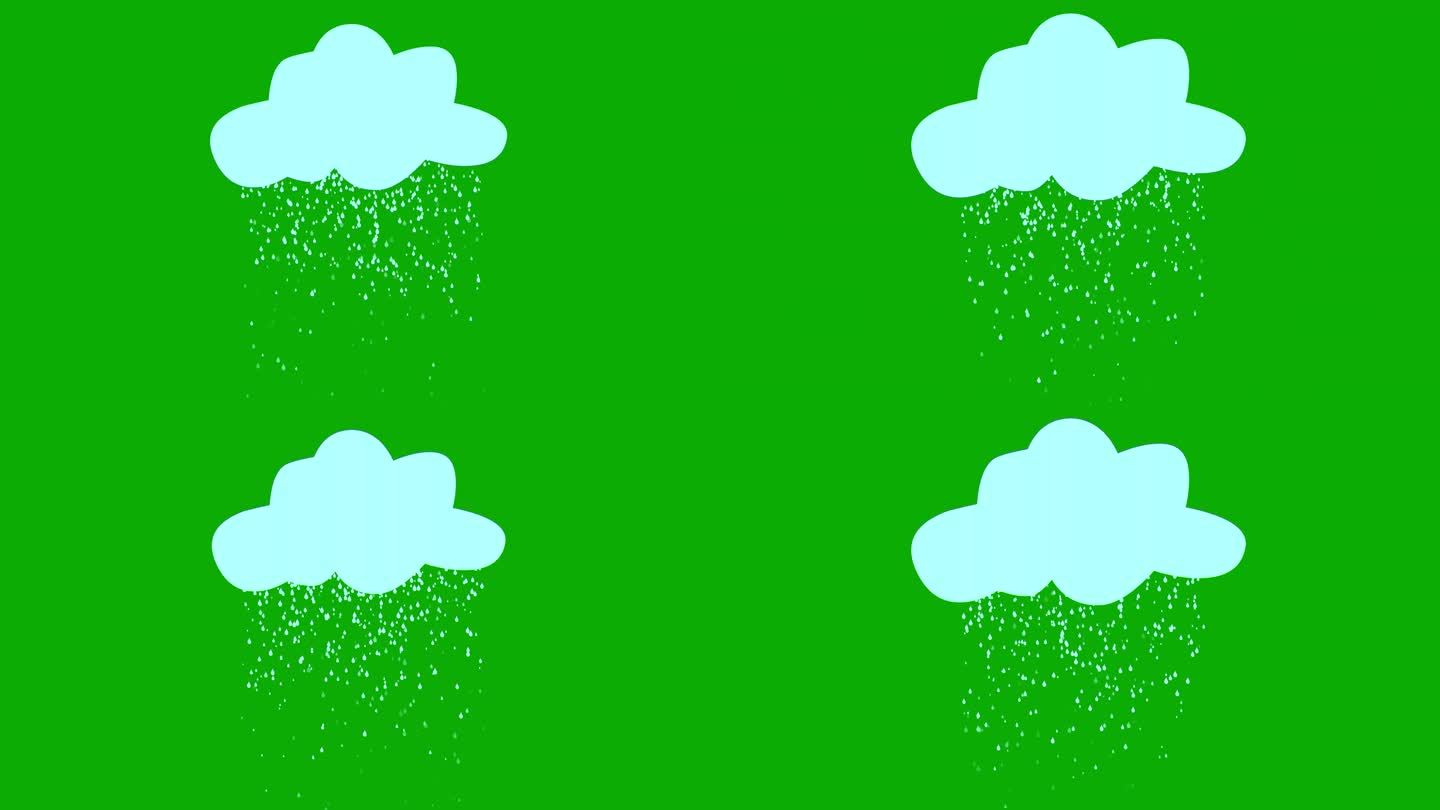 下雨云运动图形与绿色屏幕背景