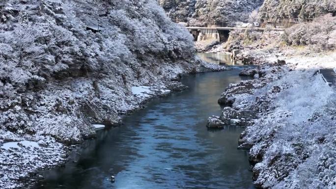 德岛县三好市小盆峡美丽的雪景