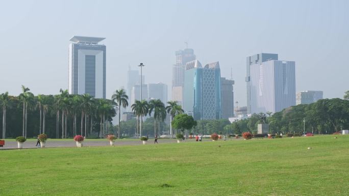 原创印尼雅加达独立广场市中心高楼建筑风光
