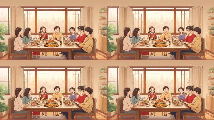 卡通一家人吃饭背景