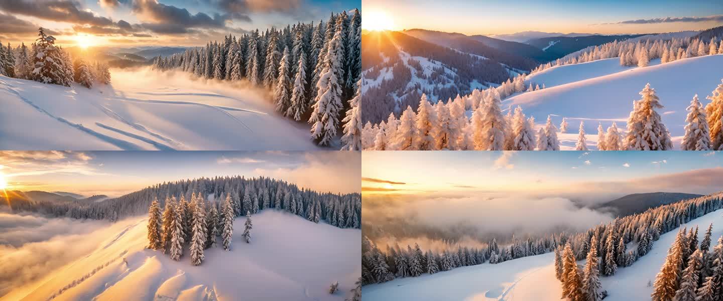 雾凇日出云海雪景 冬天日出 大雪