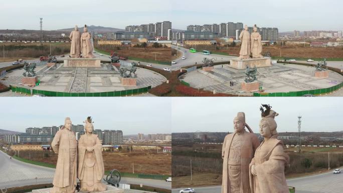 李世民武则天雕像景点旅游乾县帝王雕塑航拍