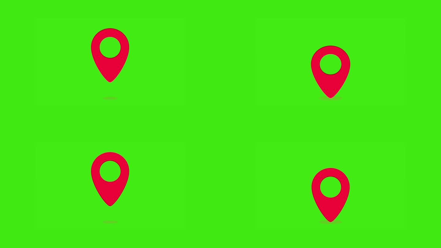 4K地图引脚绿色背景。位置符号，地图标记。