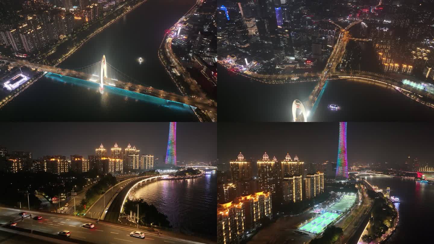 广州海珠区阅江西路猎德大桥珠江夜晚夜景航