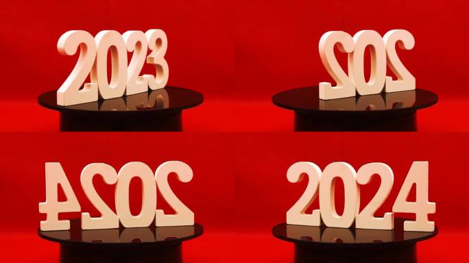 2024年新年快乐2023年年底过渡到2024年数字木对象红色背景-红色新年庆祝和商业资源概念-营销