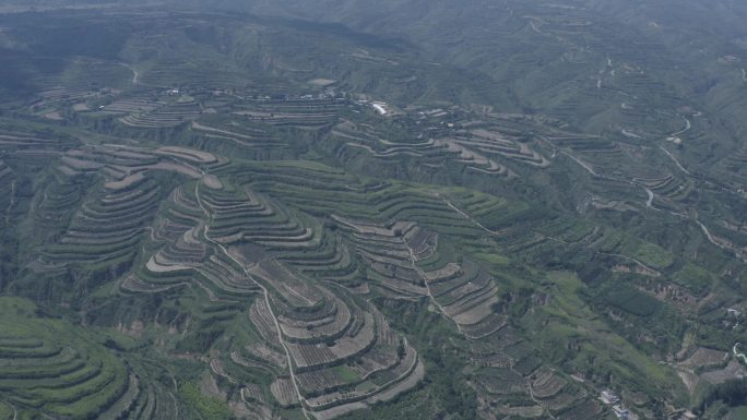 陕西自然风光梯田美景农田山沟野壑全景航拍