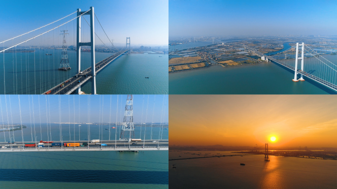 广州南沙大桥航拍城市发展桥梁航拍
