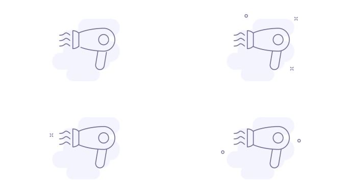 吹风机动画轮廓图标上的白色。吹风机线图标4k视频运动设计的网页，移动和UI设计。