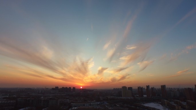 时间流逝落日夕阳城市晚霞傍晚黄昏夜幕降临