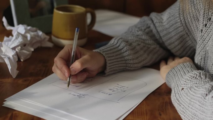 正在写新小说的沉思女作家。