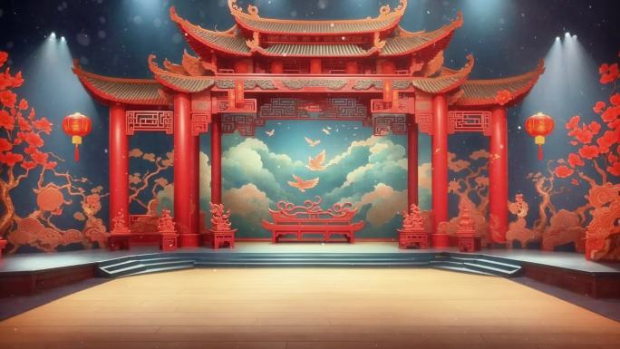4K中国风古风国风宫殿戏曲戏剧舞台背景