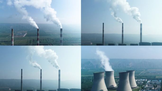 实拍烟囱大气污染碳排放粉尘污染